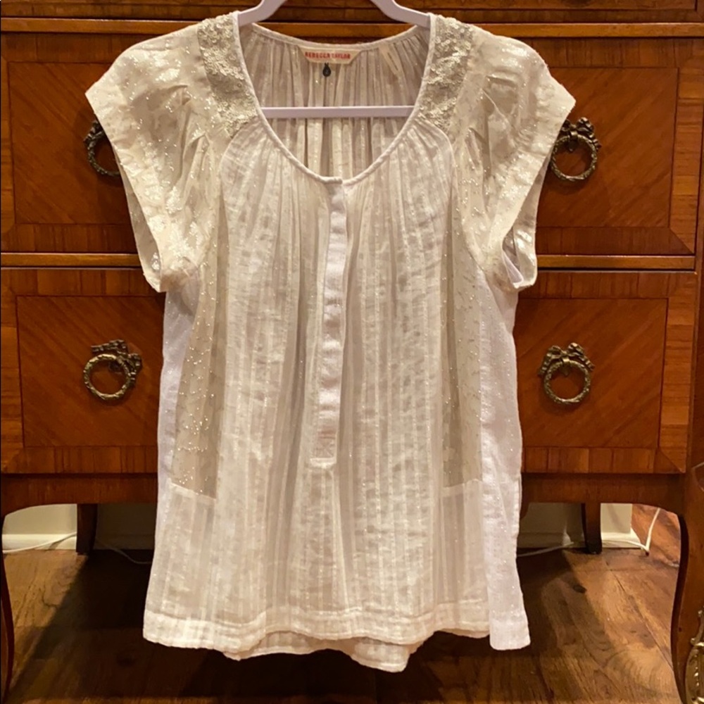 Rebecca Taylor Mixed Media Top, White and Silver